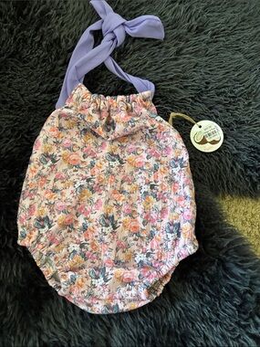 Paige and rye Floral Baby Romper with Lavender Tie